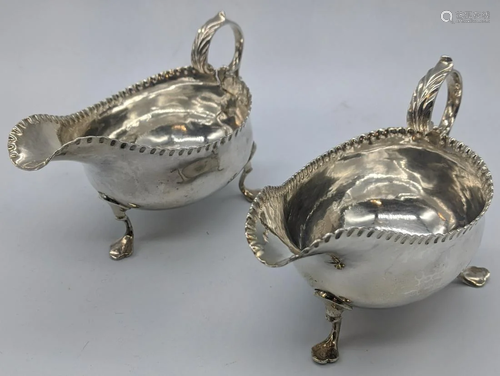 Two George III silver sauceboats, pie crust edge,