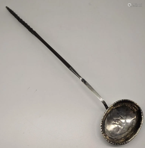 A George III silver toddy ladle, twisted bone handle,