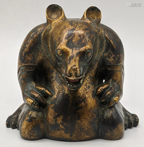 A Chinese bronze bear incense burner coated in a gold