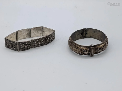 Two white metal filigree bangles, probably Indian