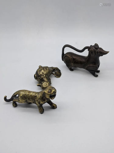 Three Indian brass and bronze animals including a bird