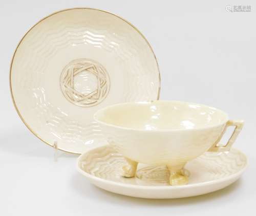 A rare Dragon Belleek 2nd period black mark cup and saucer, ...