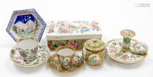 A small group of Chinese ceramics, including a Canton chambe...