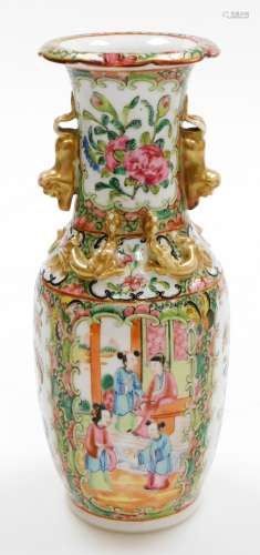 A 19thC Chinese Canton porcelain baluster vase, decorated wi...