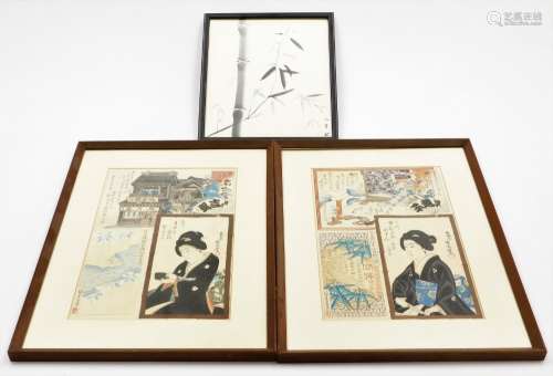 A pair of Japanese woodblock prints by Toyoharu Kunichika, d...