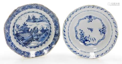Two Chinese 18thC blue and white bowls, one of octagonal for...