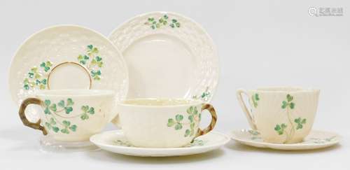 A group of shamrock pattern Belleek items, second and third ...