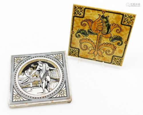 Two Continental tiles, one inscribed CYMBELIN 15cm x 15cm, a...