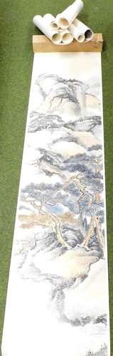 Four various Chinese watercolours, of mountainous scenes on ...