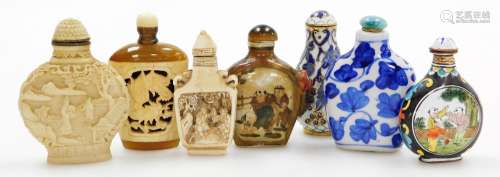 A collection of modern Chinese snuff bottles, including a ca...