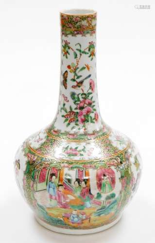 A 19thC Chinese Canton porcelain bottle vase, with slender n...
