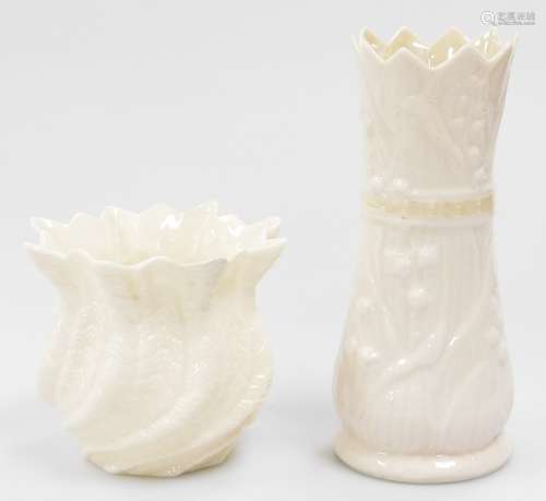 A Belleek second period black mark lily vase, c1930, 16cm hi...