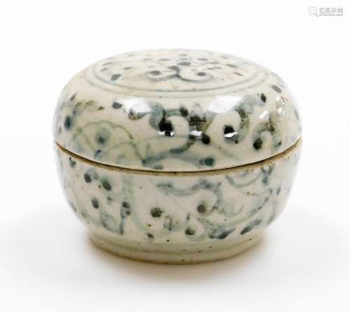 A Chinese pottery covered box, decorated in underglaze blue ...