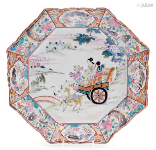 A Japanese porcelain octagonal plate, decorated in enamels w...