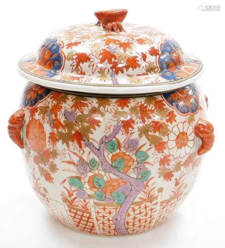 A 20thC Japanese Imari tureen and cover, decorated with tree...