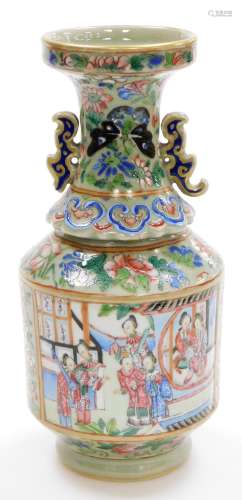 A 19thC Chinese Canton porcelain baluster vase, decorated wi...