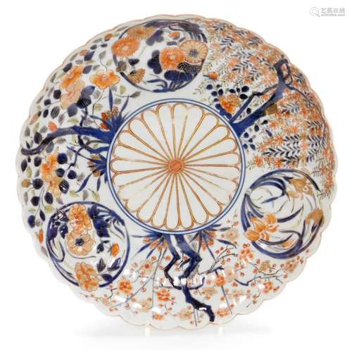 An 18thC Japanese Imari porcelain lobed saucer dish, decorat...