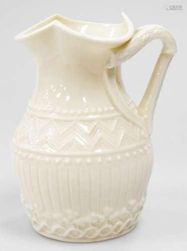 A Belleek first period black mark harp handled jug, c1880, 1...