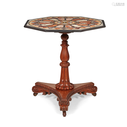 ANGLO-INDIAN SPECIMEN MARBLE AND PADOUK PEDESTAL TABLE