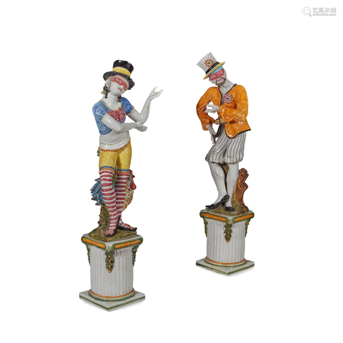 PAIR OF LARGE ITALIAN TIN-GLAZED EARTHENWARE CARNIVAL