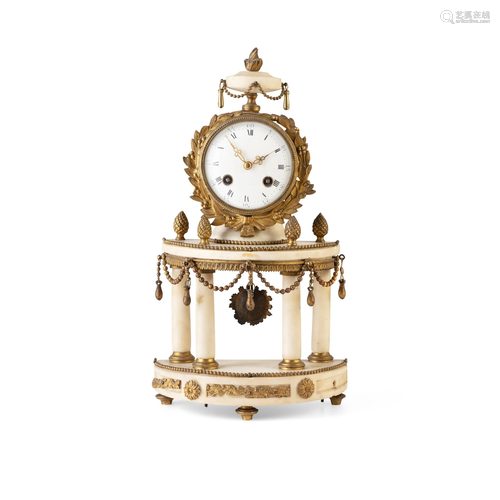 FRENCH WHITE MARBLE AND GILT METAL MANTEL CLOCK, JAPY