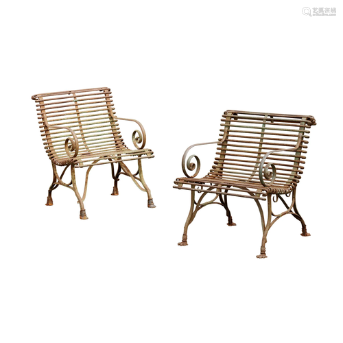 MATCHED PAIR OF ARRAS WROUGHT IRON GARDEN SEATS 19…