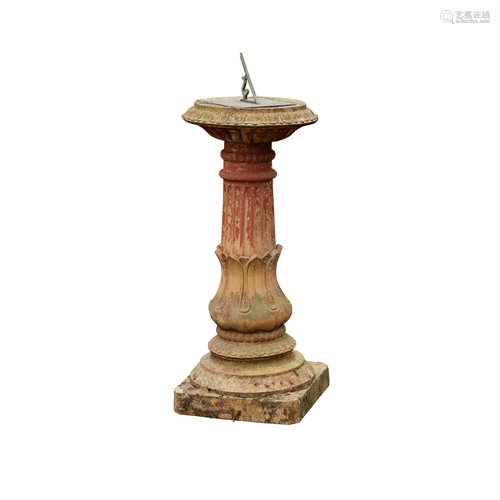 BRONZE SUNDIAL AND ASSOCIATED FIRECLAY PEDESTAL LATE