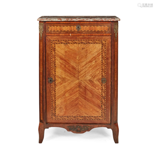 DUTCH SMALL MARBLE TOPPED PARQUETRY SIDE CABINET LATE