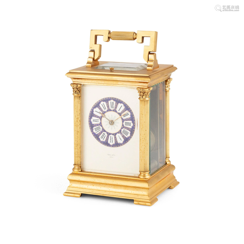 FRENCH BRASS AND ENAMEL REPEATER CARRIAGE CLOCK LATE