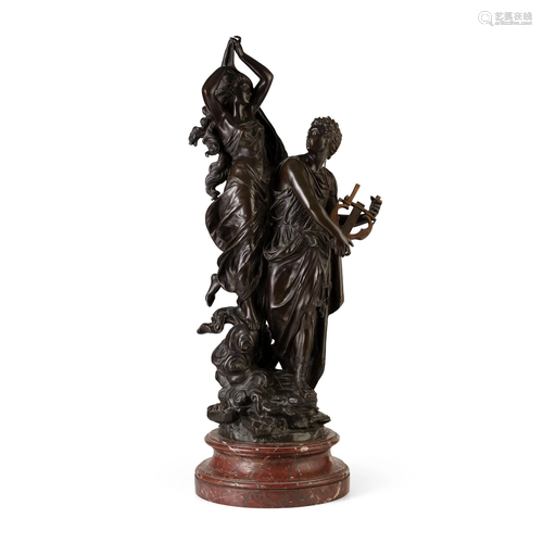 LARGE FRENCH BRONZE FIGURE GROUP, ORPHEUS AND EUR…