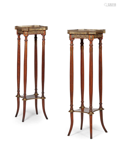 PAIR OF LOUIS XVI STYLE STAINED BEECH, MARBLE AND GILT