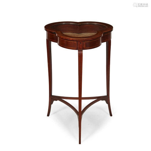 EDWARDIAN MAHOGANY AND LINE INLAY TREFOIL BIJOUTERIE