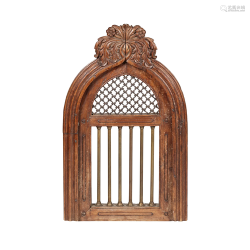 PAIR OF SPANISH CARVED FRUITWOOD AND IRON WINDOWS…