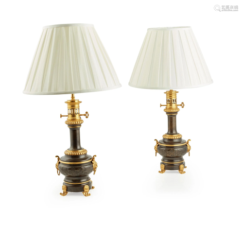 PAIR OF FRENCH PATINATED AND GILT METAL MODERATEUR