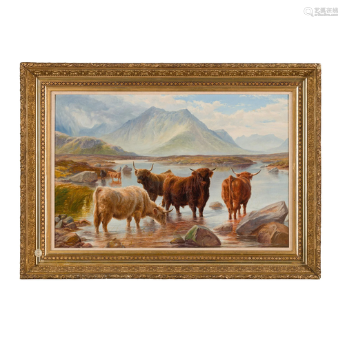 Charles Jones (British 1836-1892) Highland cattle in a