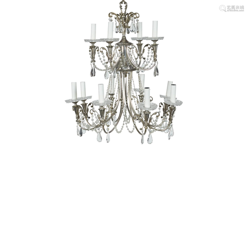 FRENCH SILVERED METAL AND CUT GLASS TWELVE LIGHT