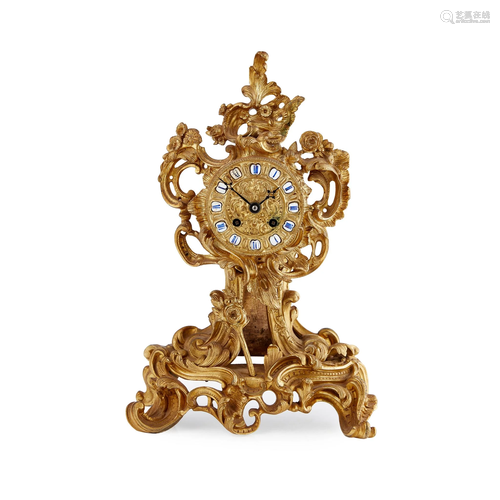 FRENCH GILT METAL ROCOCO REVIVAL MANTEL CLOCK, RAINGO