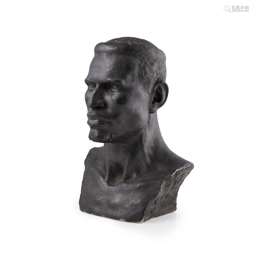 FRENCH SCHOOL, PLASTER BUST OF AN AFRICAN MAN LATE