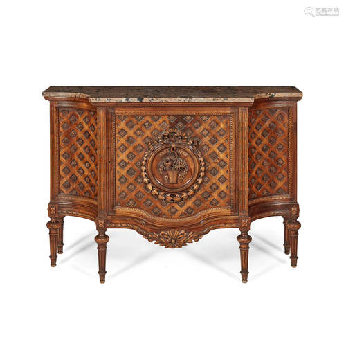 CONTINENTAL NEOCLASSICAL STYLE MARBLE TOPPED WALNUT