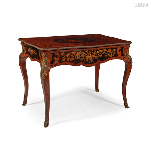 CONTINENTAL KINGWOOD, AMARANTH, AND MARQUETRY TABLE