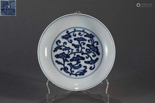 Blue Glazed Flower Plate in Qing Dynasty