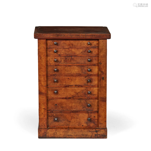 SMALL WALNUT WELLINGTON COLLECTOR'S CHEST OF DRAWERS