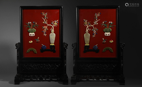 Mahogany Hetian Jade Screen in Qing Dynasty