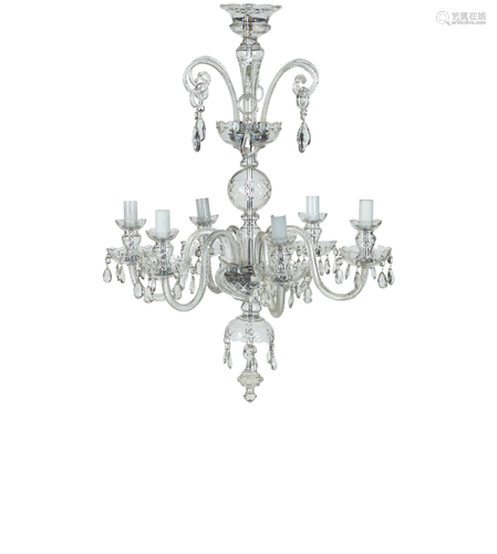 REGENCY STYLE CUT GLASS SIX LIGHT CHANDELIER 20TH