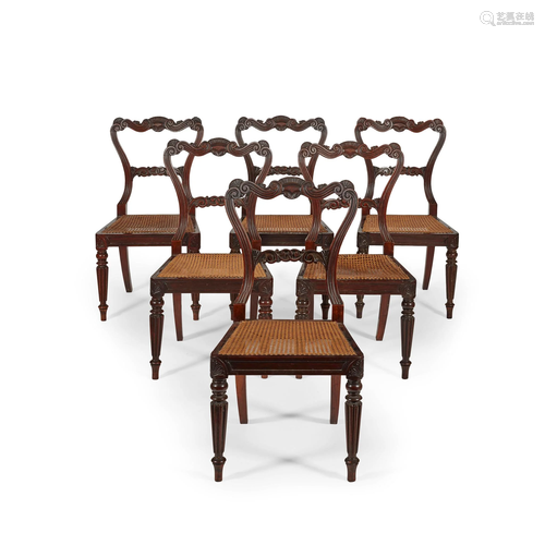 Y SET OF SIX REGENCY ROSEWOOD CANED DINING CHAIRS,