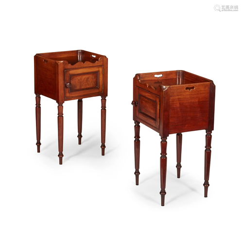 MATCHED PAIR OF LATE REGENCY MAHOGANY BEDSIDE TR…