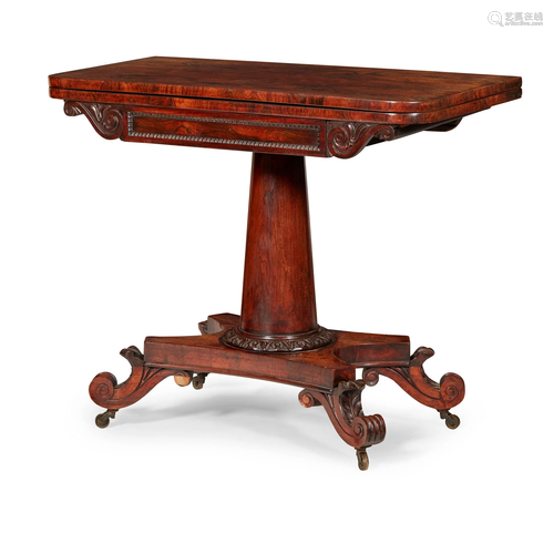 Y REGENCY ROSEWOOD FOLD-OVER CARD TABLE EARLY 19TH