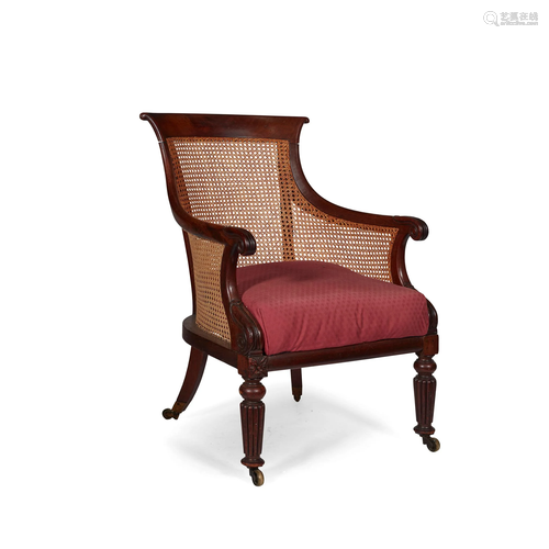 REGENCY MAHOGANY CANED BERGERE EARLY 19TH CENT…