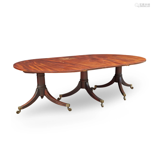 REGENCY MAHOGANY TRIPLE PEDESTAL DINING TABLE EARLY