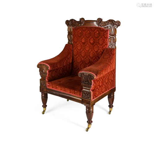 REGENCY GRECIAN REVIVAL MAHOGANY LARGE ARMCHAIR, IN …